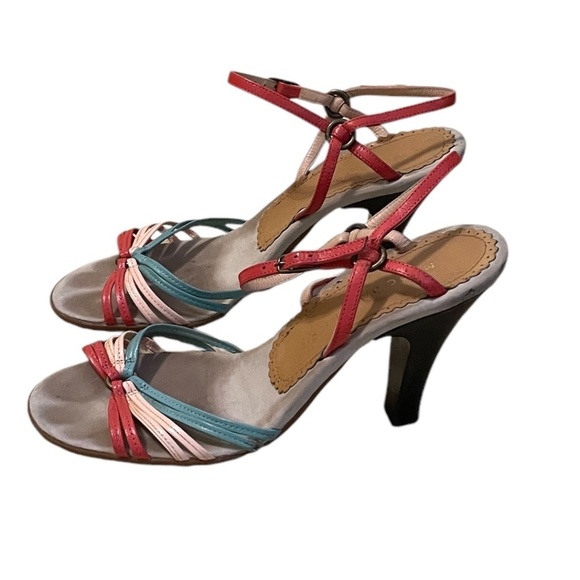 Marc Jacobs Red Pink Green Strappy High‎ Heel Sandals, Size 6 - Picture 9 of 10